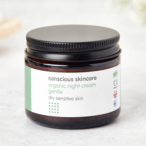 natural face cream for dry sensitive skin in 60ml amber glass jar with black lid