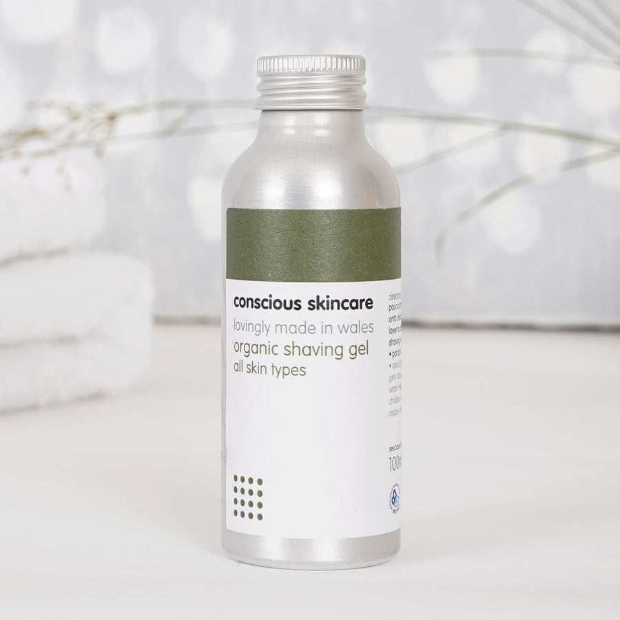 Organic Women's Shave Gel in Plastic Free packaging by Conscious Skincare
