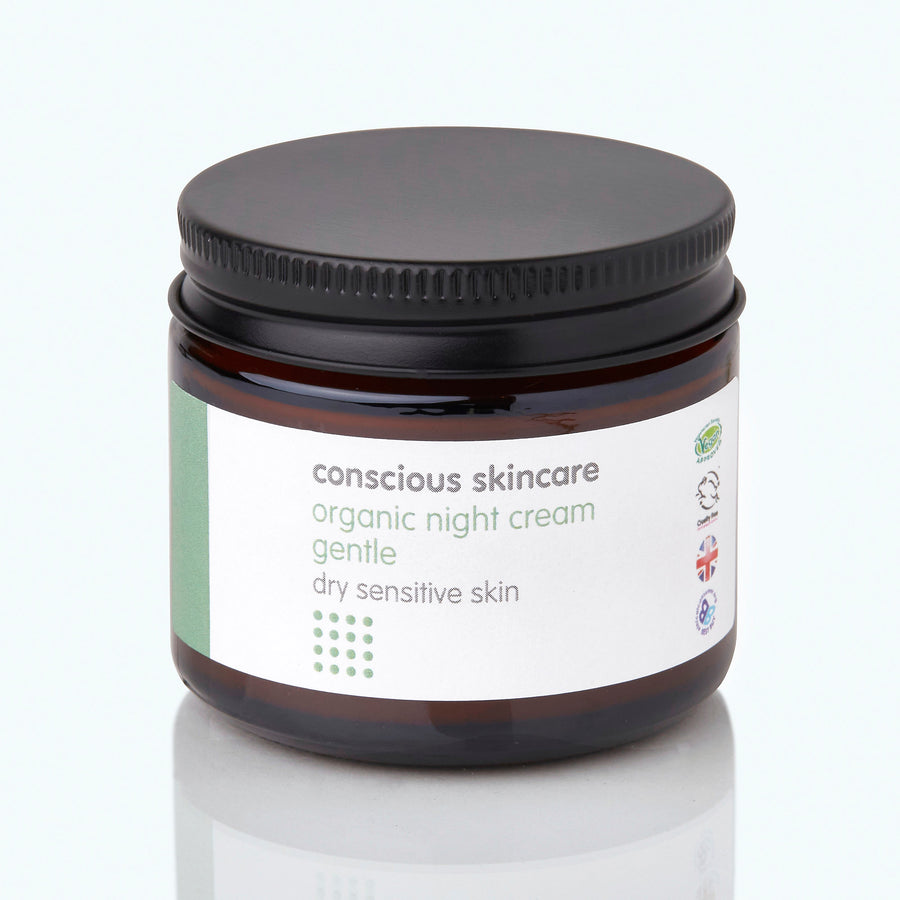 Gentle Night Natural Face Cream for dry & sensitive skin  in plastic free amber glass jar