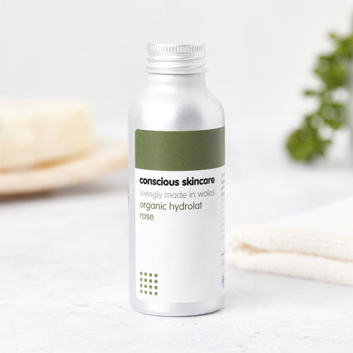 Organic rose water — pure rose hydrolat toner in 100ml aluminium bottle