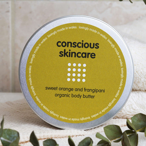 Vegan body butter in aluminium tin – Sweet Orange & Frangipani 