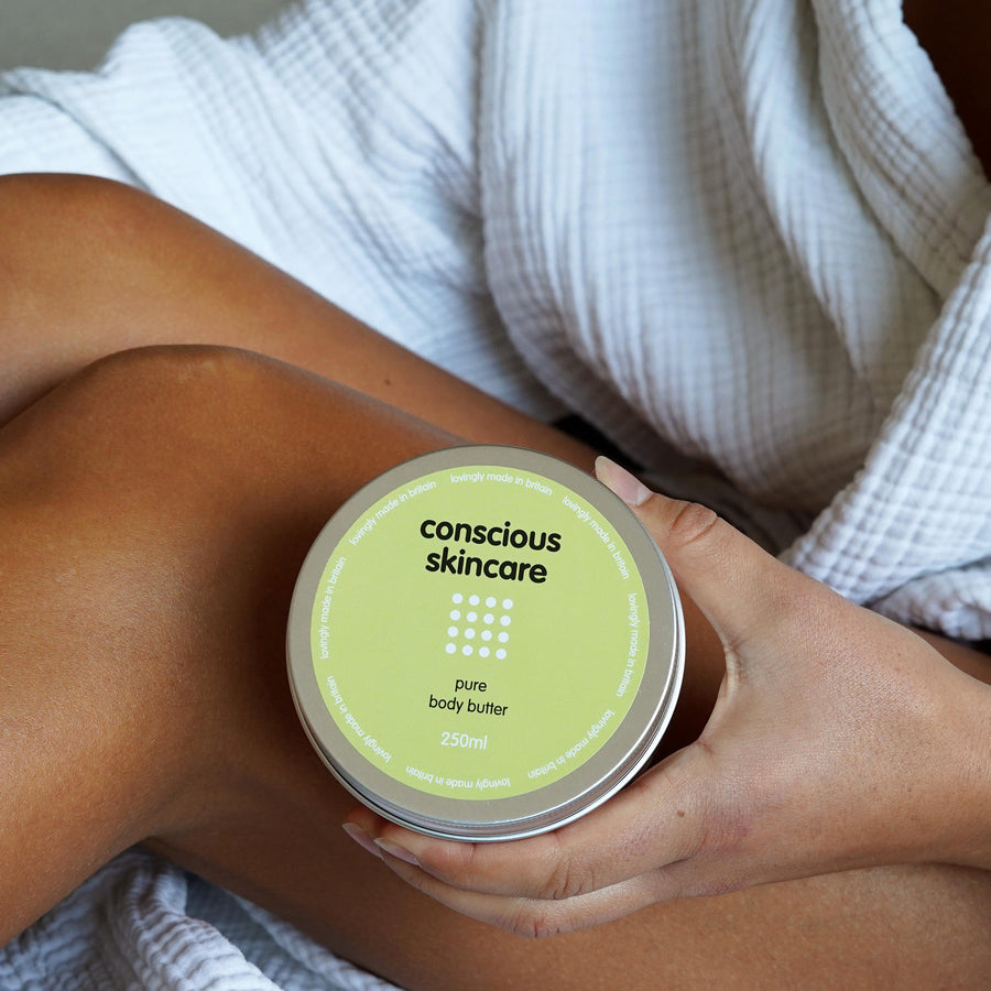 Unscented body butter applied after shower – helps dry, sensitive skin feel soft- lifestyle