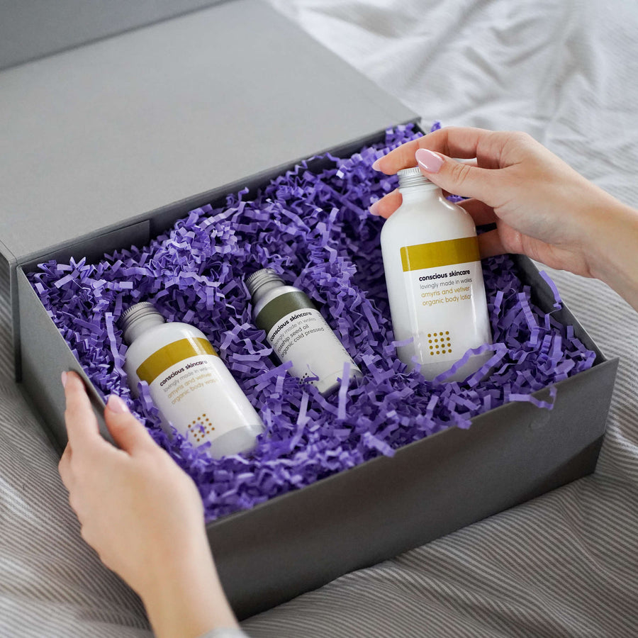 Luxurious Organic Body Set - Amyris and Vetiver - Pampering Gift