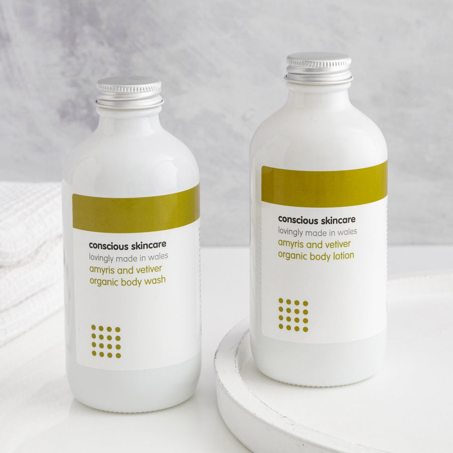 Luxurious Organic Body Set - Amyris and Vetiver - Pampering Gift