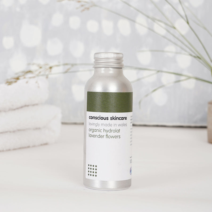 Natural Toner - 100% Pure Lavender Floral Water in silver bottle