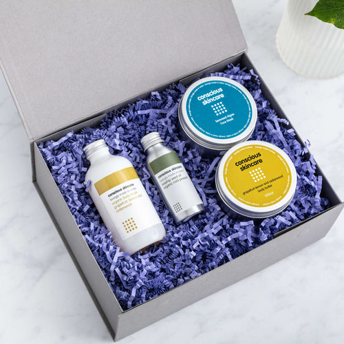 Mum to be gift set in a grey gift box including 4 vegan skincare products