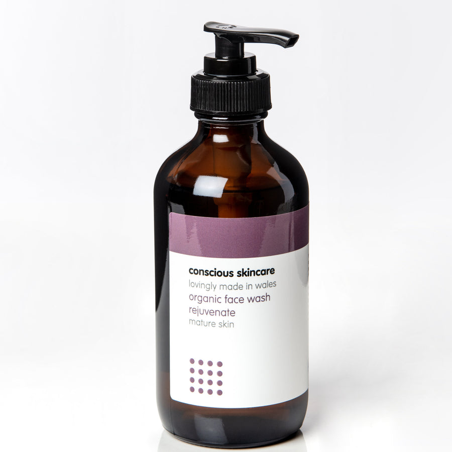 235ml refillable bottle with pump — vegan face wash for mature skin (Rejuvenate Organic Face Wash)